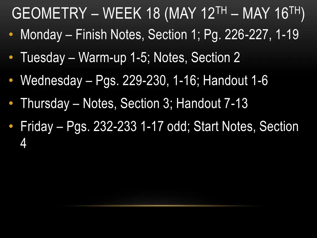 geometry week 18 may 12 th may 16 th monday