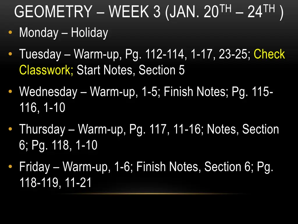 geometry week 3 jan 20 th 24 th monday holiday
