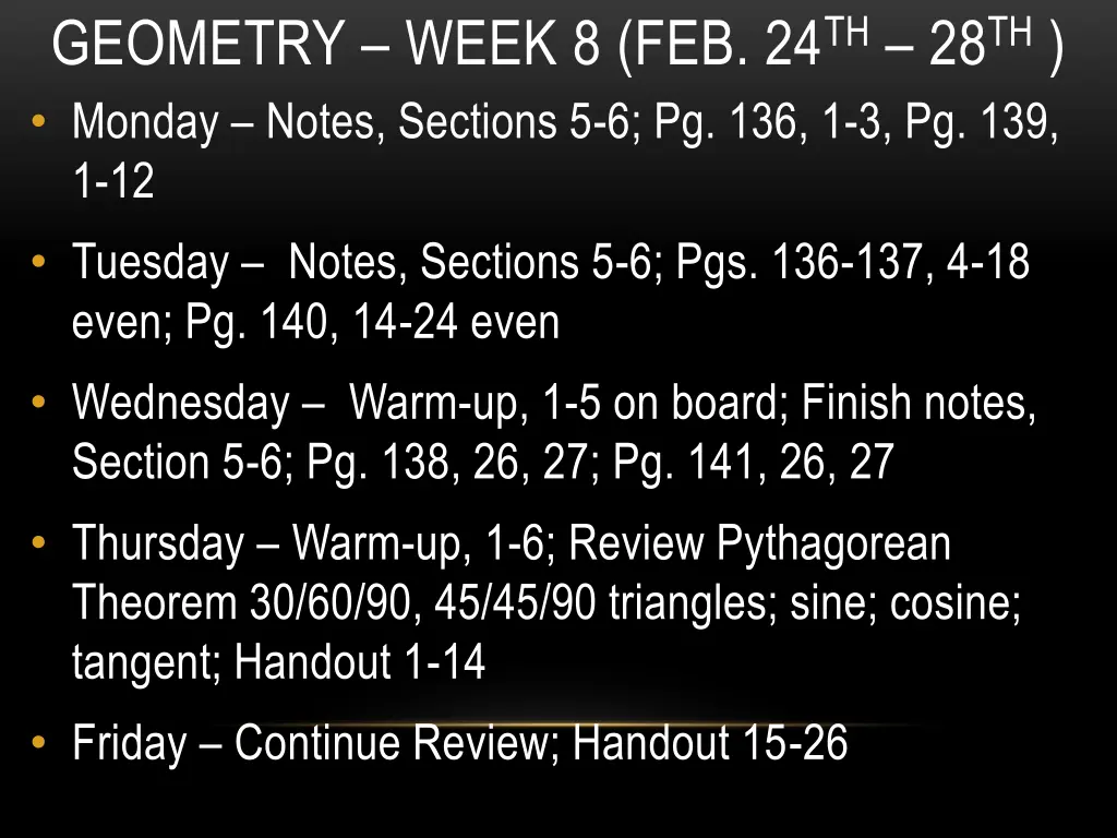 geometry week 8 feb 24 th 28 th monday notes