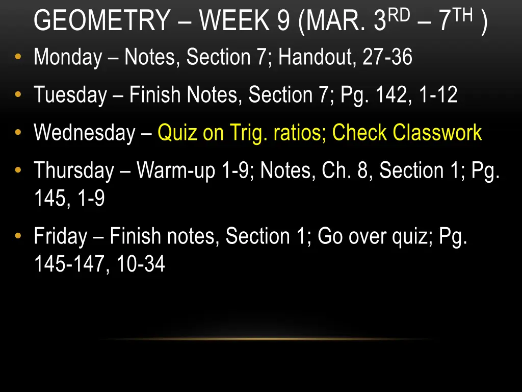 geometry week 9 mar 3 rd 7 th monday notes