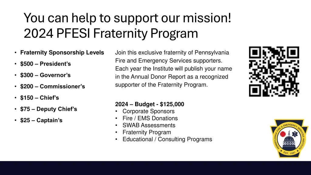 you can help to support our mission 2024 pfesi
