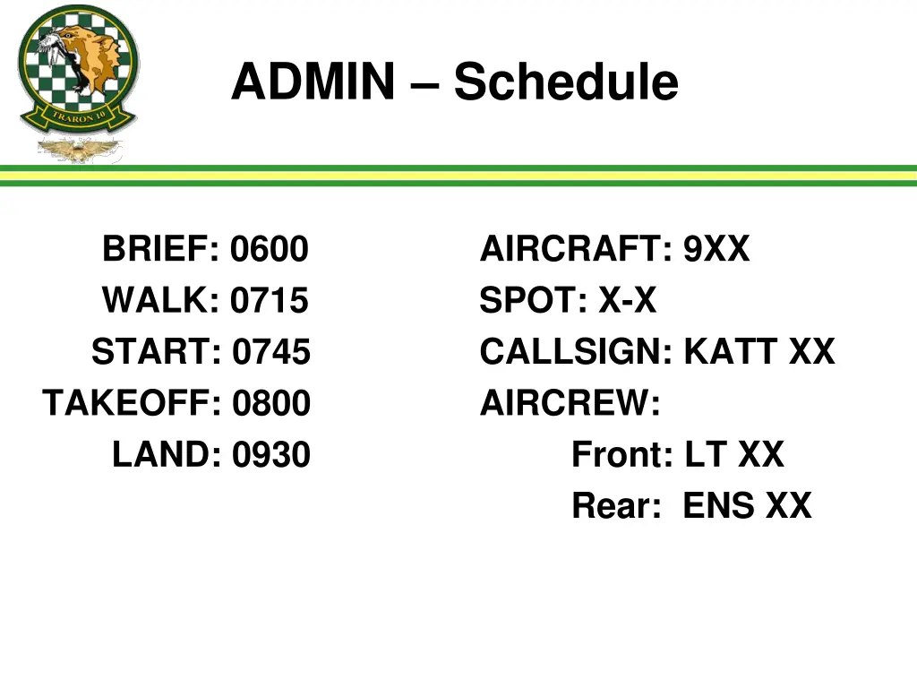 admin schedule