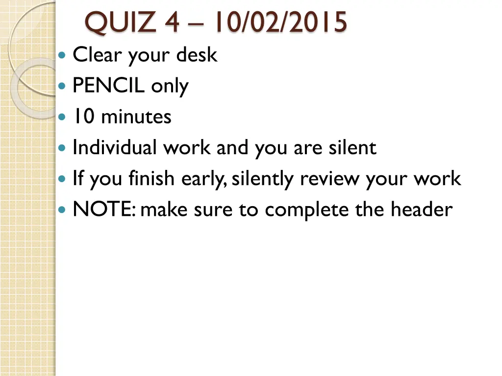 quiz 4 10 02 2015 clear your desk pencil only