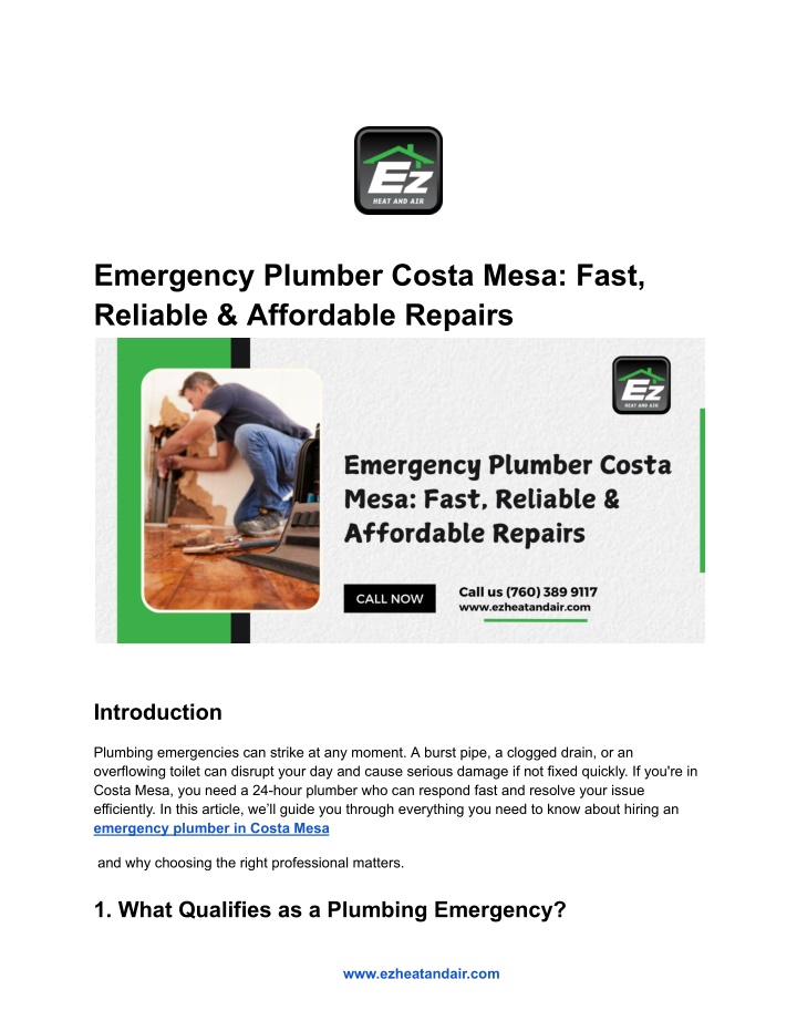 emergency plumber costa mesa fast reliable