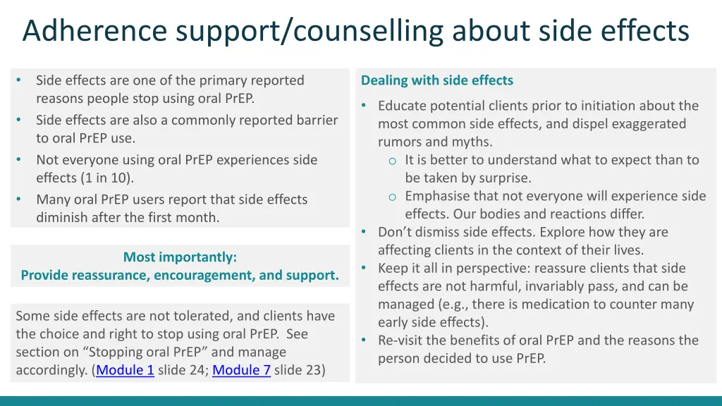 adherence support counselling about side effects
