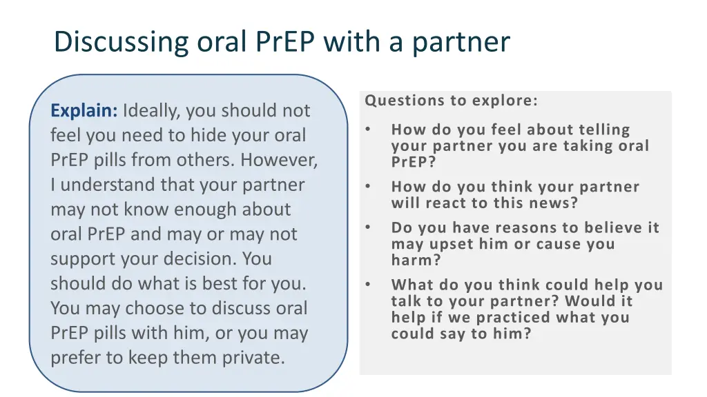 discussing oral prep with a partner