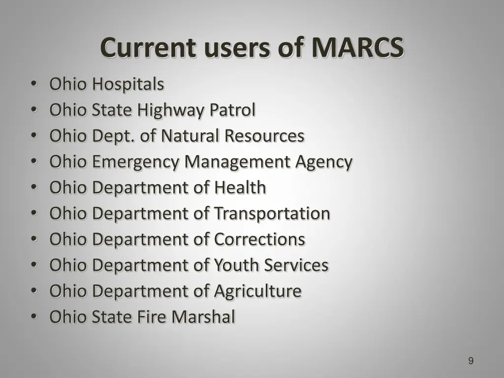 current users of marcs ohio hospitals ohio state