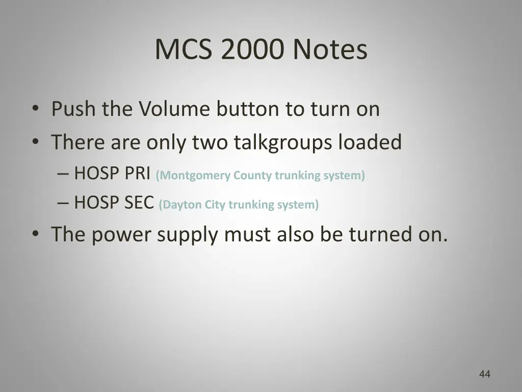 mcs 2000 notes