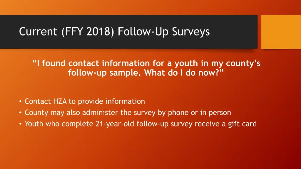 current ffy 2018 follow up surveys 3