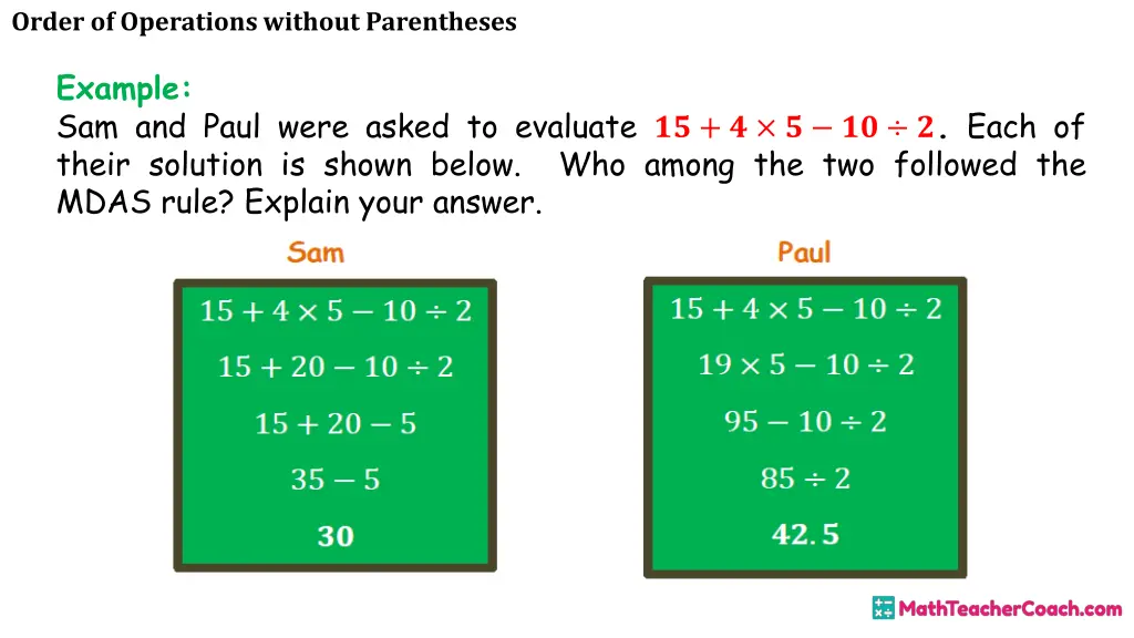order of operations without parentheses 20