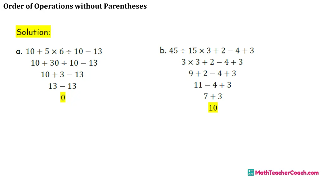 order of operations without parentheses 31