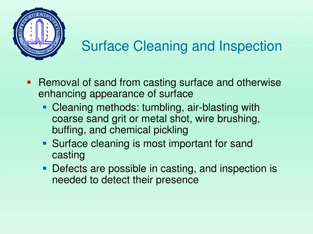 surface cleaning and inspection