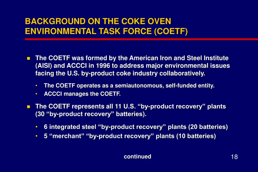 background on the coke oven environmental task