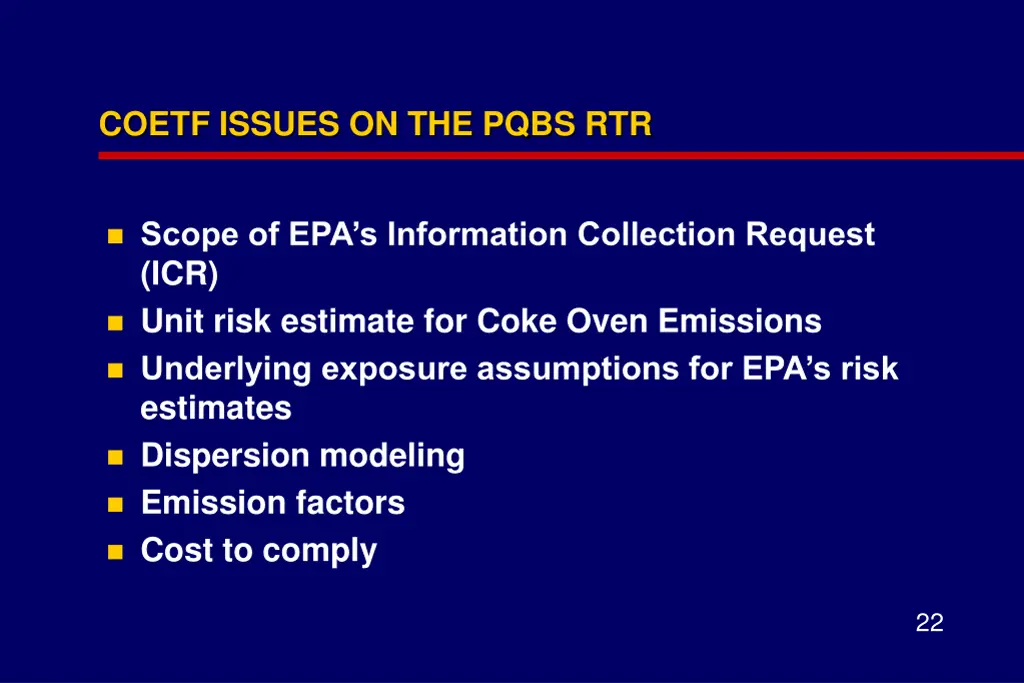 coetf issues on the pqbs rtr