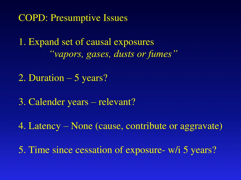 copd presumptive issues