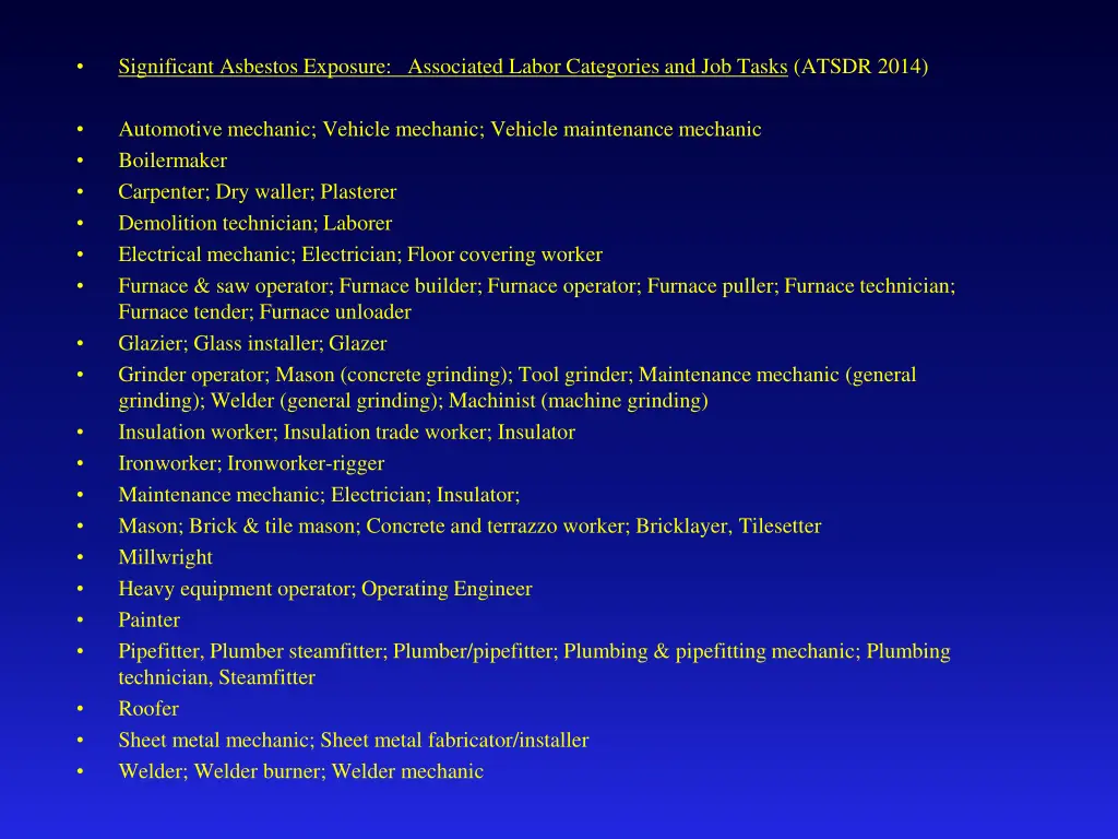 significant asbestos exposure associated labor 1