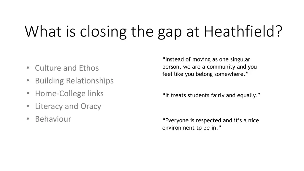 what is closing the gap at heathfield