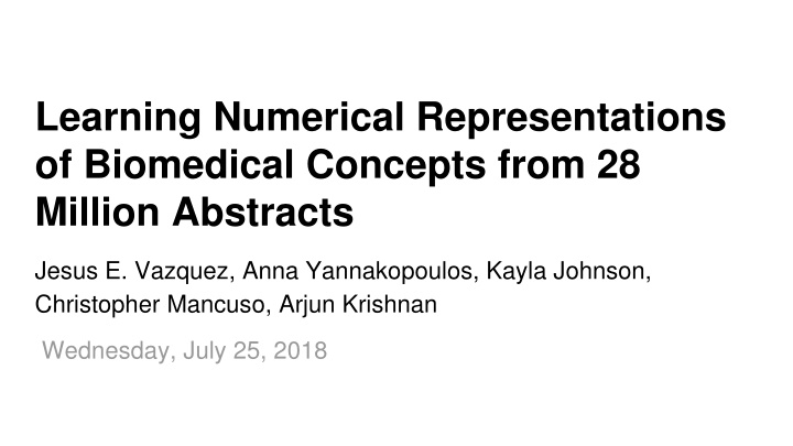 learning numerical representations of biomedical