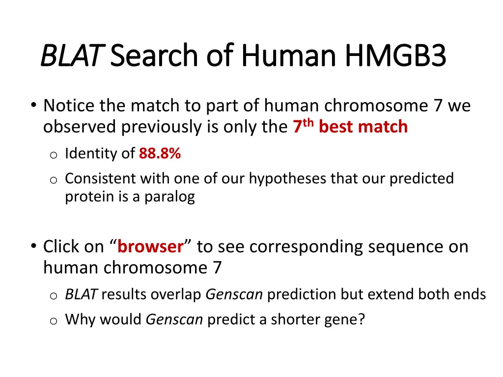blat blat search of human hmgb3 search of human