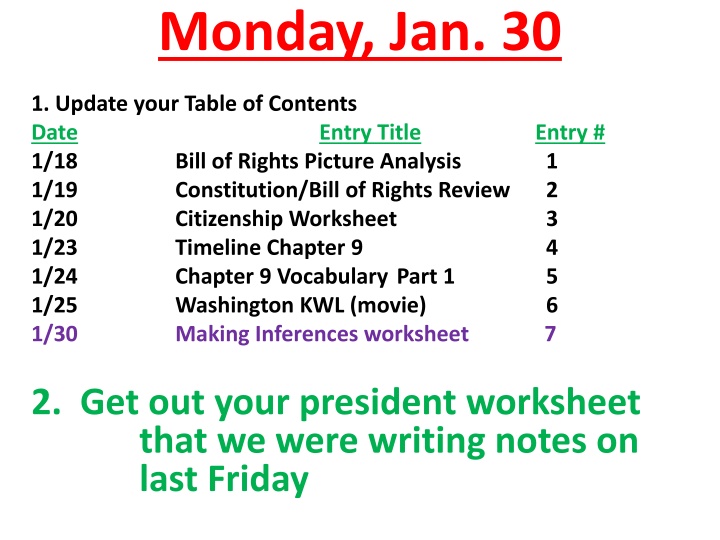 monday jan 30