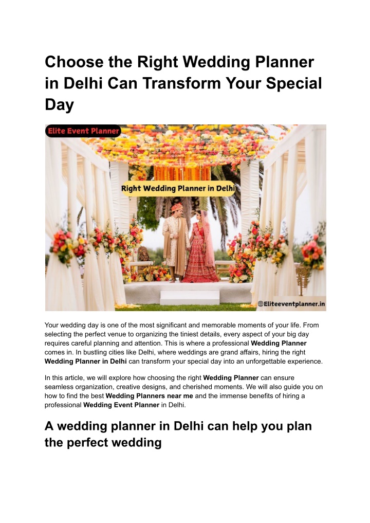 choose the right wedding planner in delhi