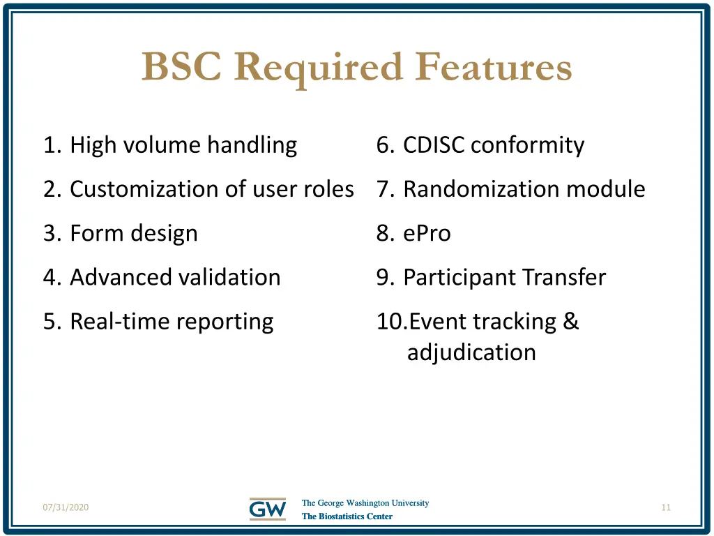 bsc required features
