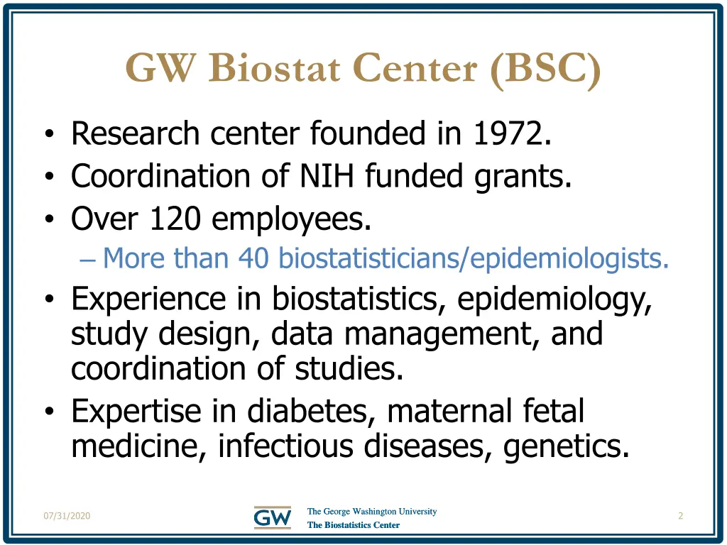 gw biostat center bsc