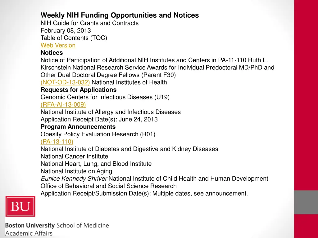 weekly nih funding opportunities and notices