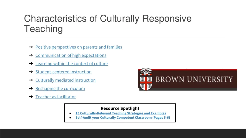 characteristics of culturally responsive teaching
