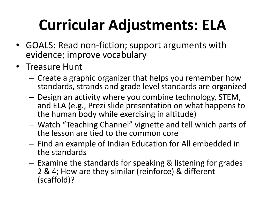 curricular adjustments ela