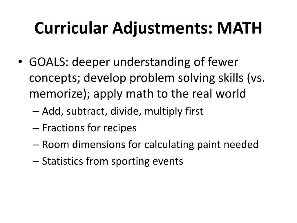 curricular adjustments math