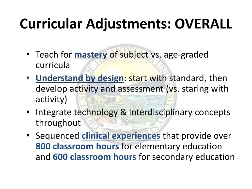 curricular adjustments overall