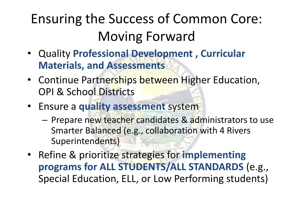 ensuring the success of common core moving