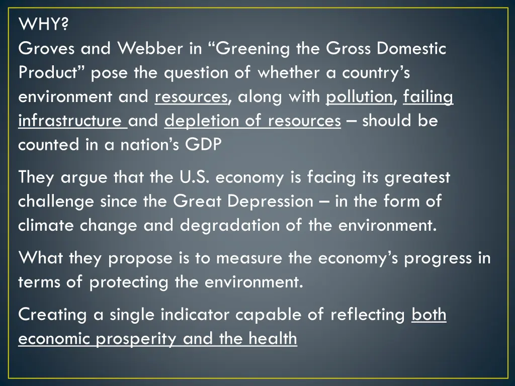 why groves and webber in greening the gross