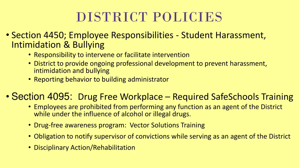 district policies section 4450 employee