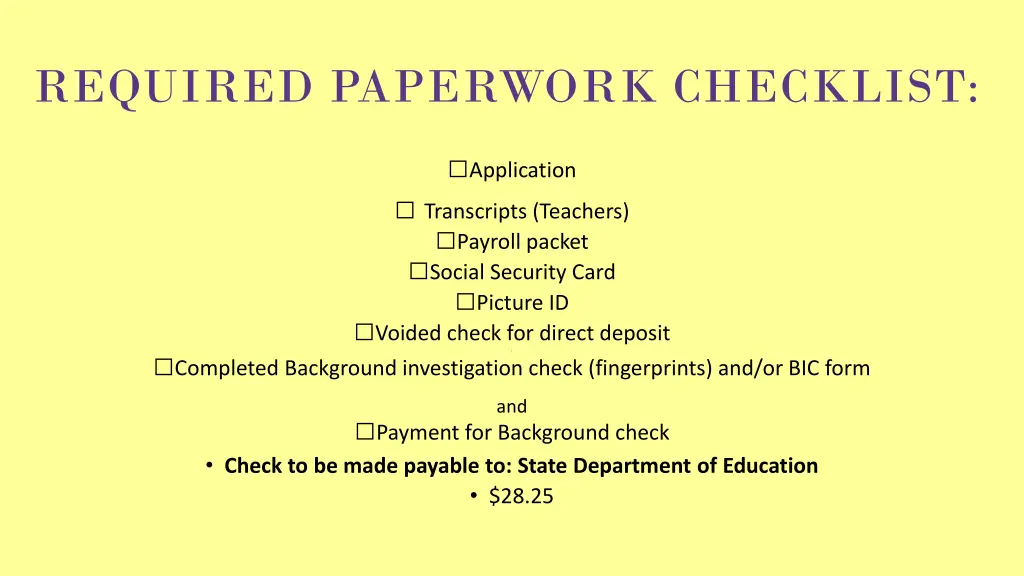 required paperwork checklist