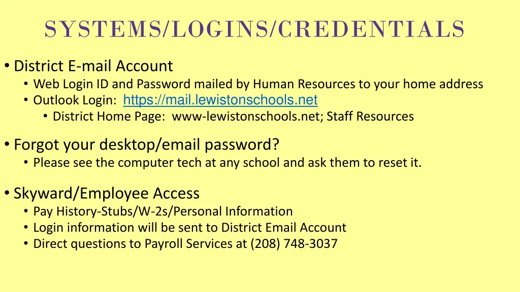systems logins credentials