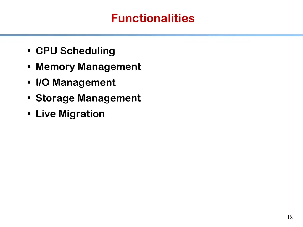 functionalities