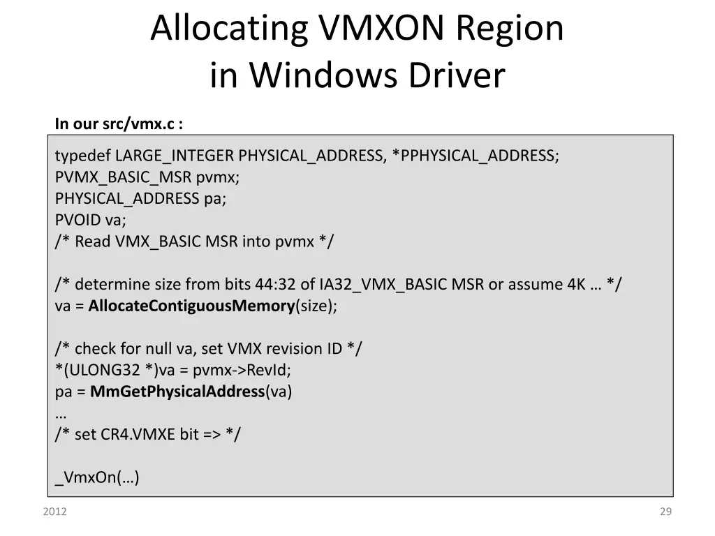 allocating vmxon region in windows driver