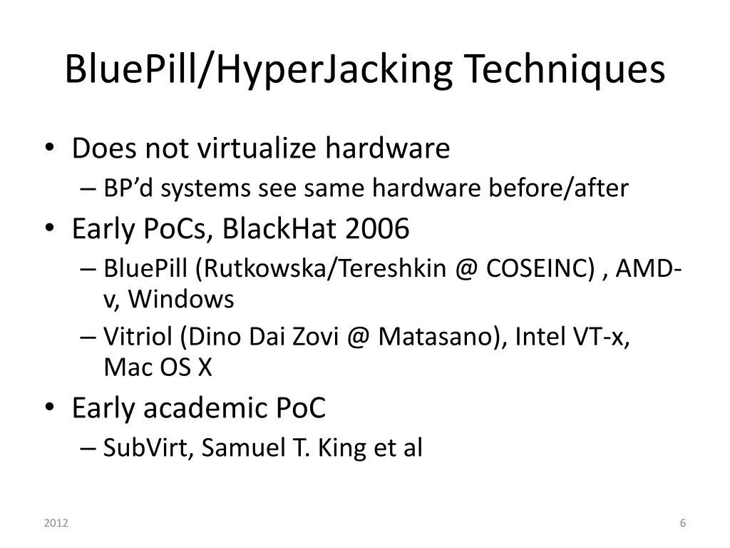 bluepill hyperjacking techniques