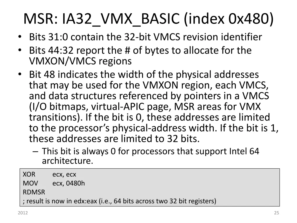 msr ia32 vmx basic index 0x480 bits 31 0 contain