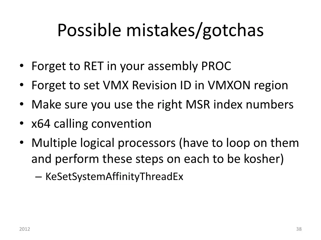 possible mistakes gotchas