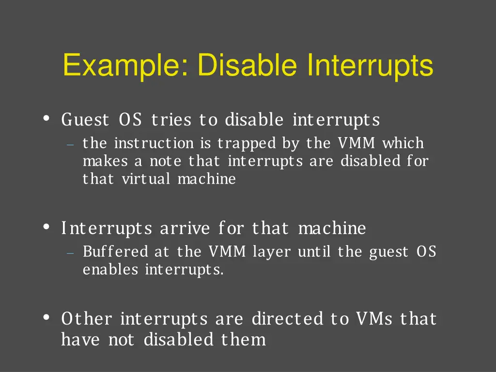 example disable interrupts