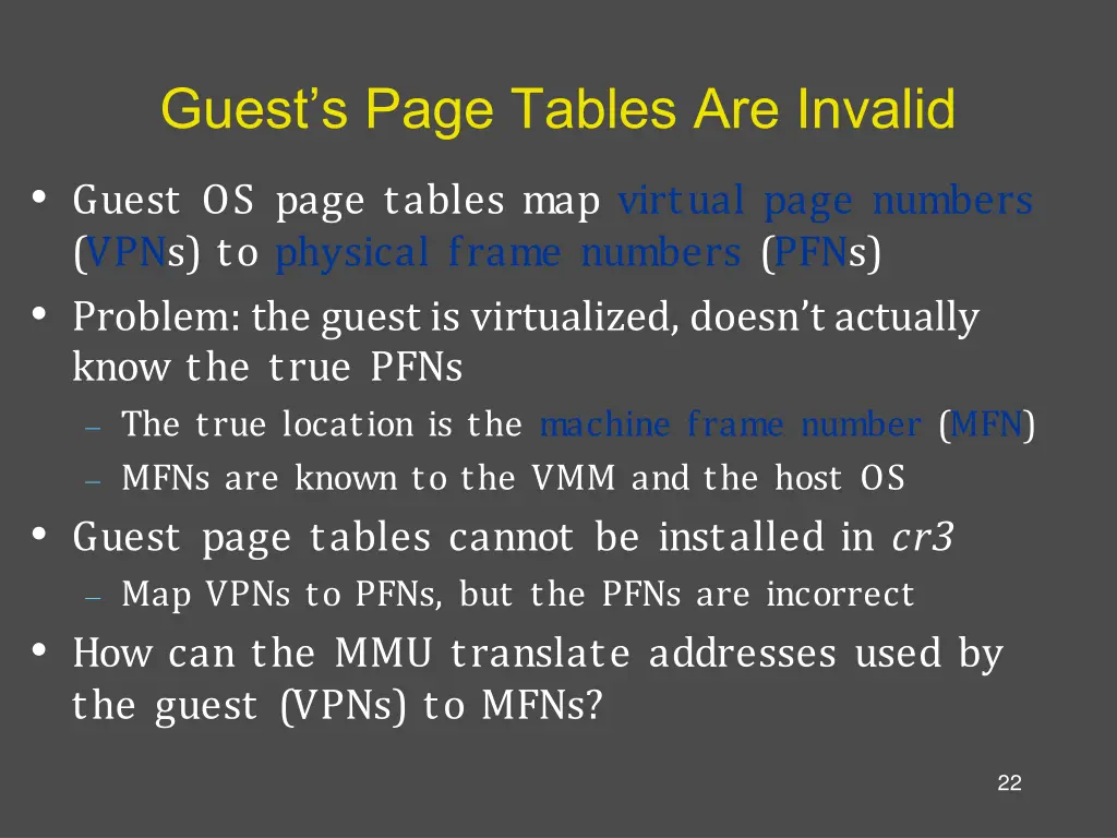 guest s page tables are invalid