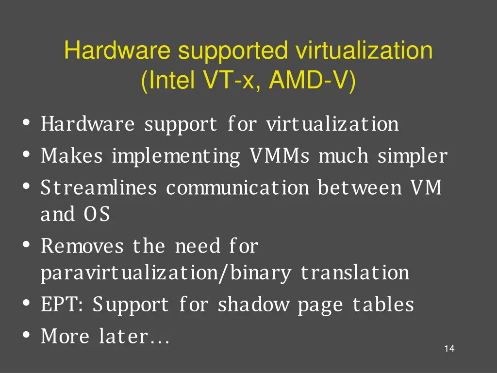 hardware supported virtualization intel vt x amd v