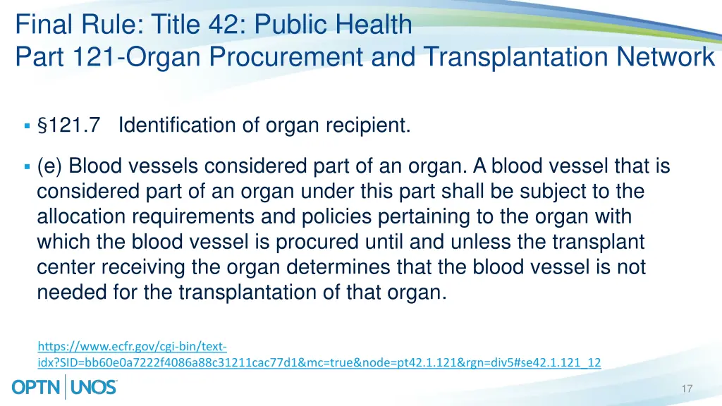 final rule title 42 public health part 121 organ 1