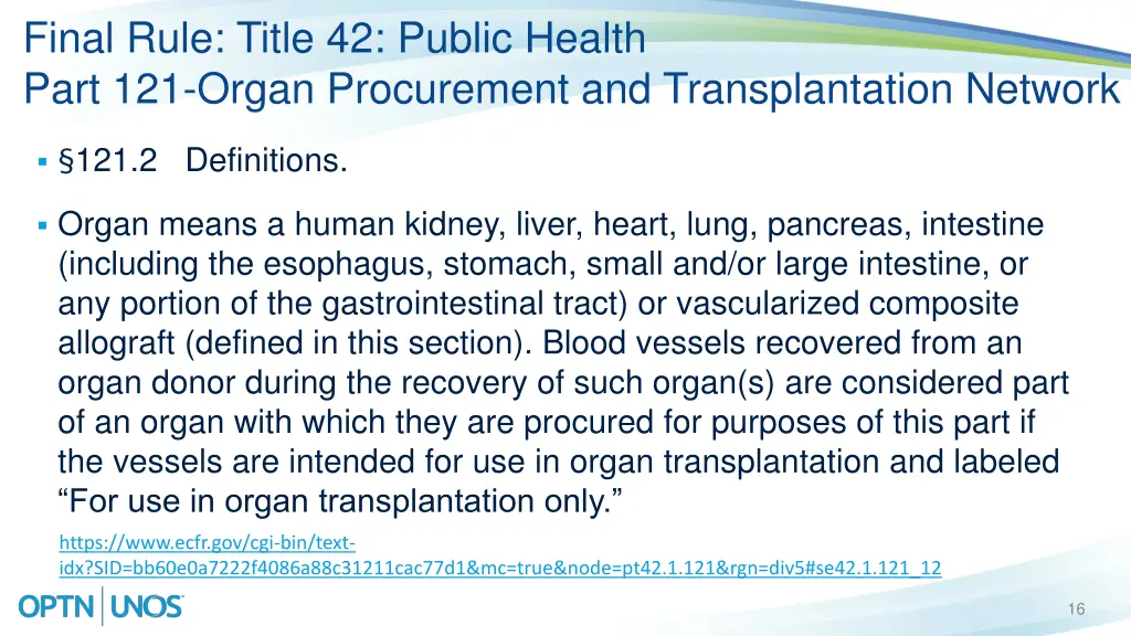 final rule title 42 public health part 121 organ