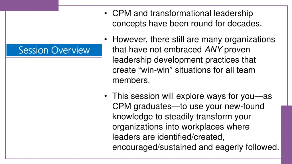 cpm and transformational leadership concepts have