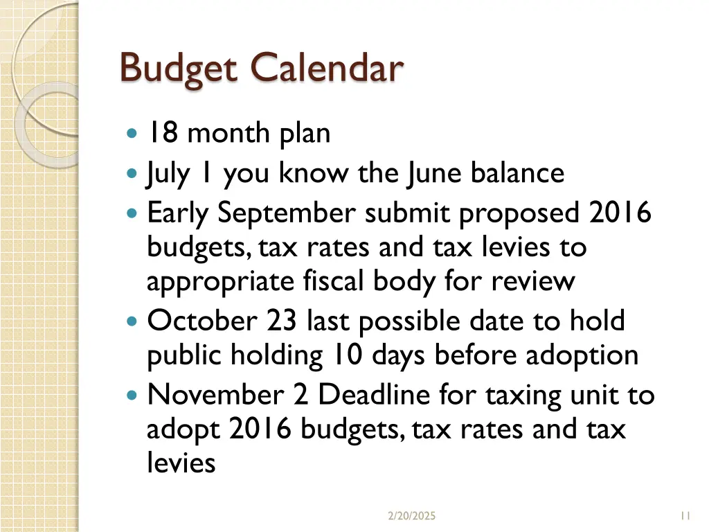 budget calendar