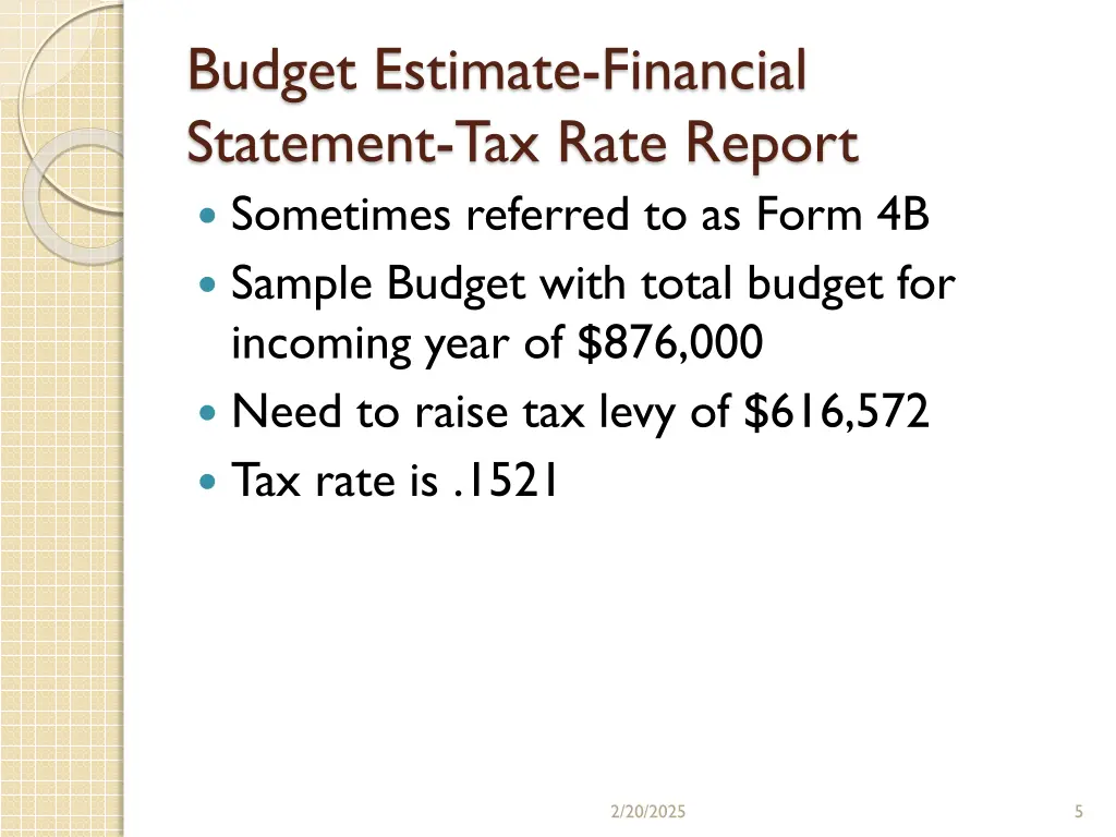 budget estimate financial statement tax rate